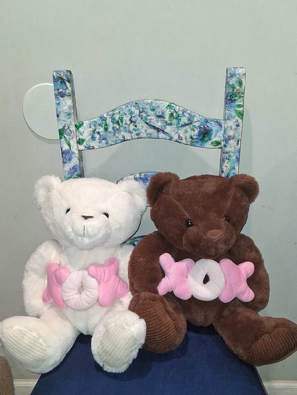 Plush Teddy Bear Pair with Pink XO Heart Accessory - White & Brown